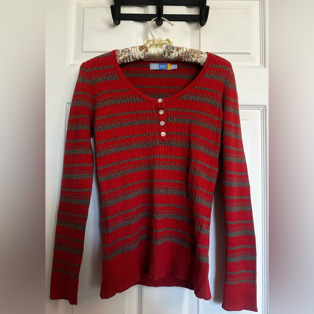 Striped Red and Grey Knit Sweater
